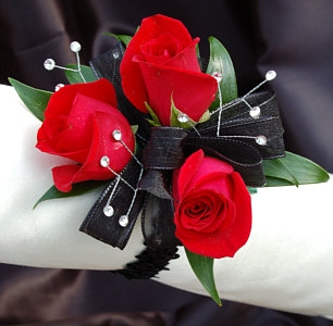 Red Sweetheart Rose Corsage - Black