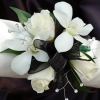 White Sweetheart Rose and White Orchid Corsage - Black