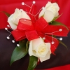 White Sweetheart Rose Corsage - Red