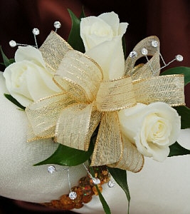 White Sweetheart Rose Corsage - Gold