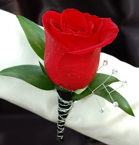 Red Rose Boutonniere - Black
