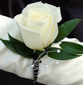 White Rose Boutonniere - Black