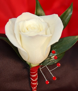 White Rose Boutonniere - Red