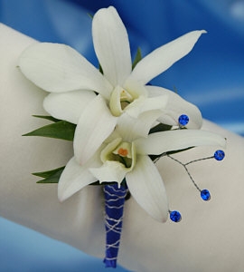 White Orchid Boutonniere - Blue