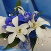 White Orchid and Delphinium Corsage - Blue
