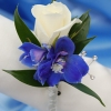 White Sweetheart Rose and Delphinium Boutonniere - Blue