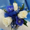 White Sweetheart Rose and Delphinium Corsage - Blue