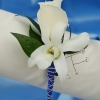 White Sweetheart Rose and White Orchid Boutonniere - Blue