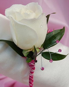 White Rose Boutonniere - Pink
