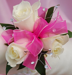 White Sweetheart Rose Corsage - Pink