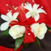 White Sweetheart Rose and White Orchid Corsage - Red