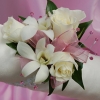 White Sweetheart Rose and White Orchid Corsage - Pink