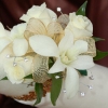 White Sweetheart Rose and White Orchid Corsage - Gold